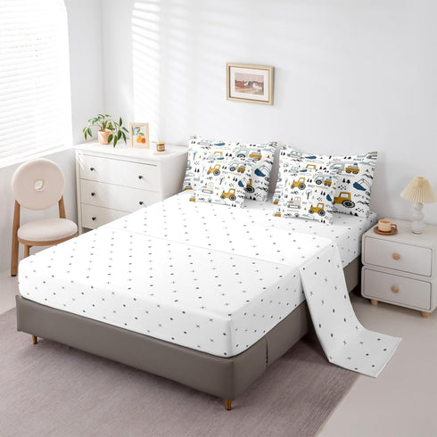 Set 7 Set Set Feelyou Cartoon Car Kids Comforter with Sheets Piece Twin Size Construction Bedding Boys Decor Equipment