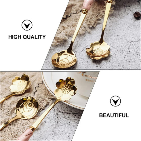 DOITOOL 4pcs Stainless Steel Coffee Spoon, Flower-Shaped Spoons, Tea Sugar Spoon, Dinner Espresso Spoons for Dessert,