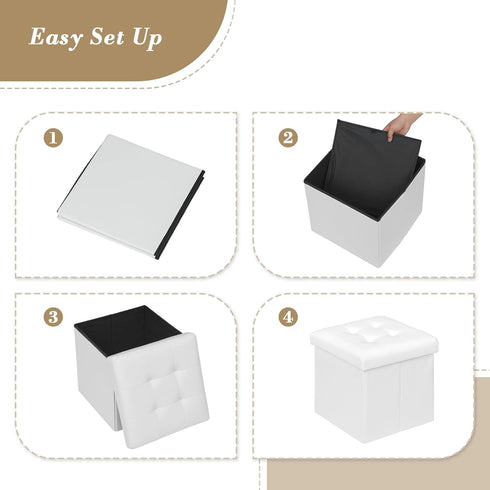 15 Inch Athena Collection Leather Square Ottoman with Storage, Small Storage Ottoman, Multipurpose Footstool Foot Rest