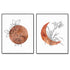 Terracotta Sun and Moon Print - Set of 2 Minimal Wall Art - 8x10 inch Flower Line Print, Boho Decor