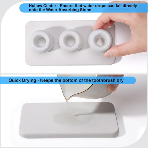 Dersyer 3 Pack 1 Pack Countertop, Mini Ceramic Toothbrush Holder Stand with Water Absorbing Stone for Bathroom Vanity