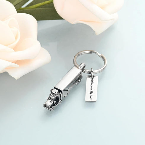 shajwo Cremation Jewelry Keychain, 18 Wheeler Semi Truck Urn for Ashes, Memorial Pendant for Men Women