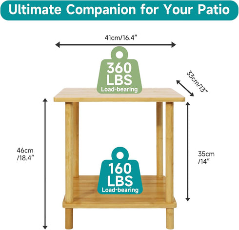 Aniston 2-Tier Outdoor Side Table, Adirondack Side Table, Bamboo Side Tables for Outside or Indoor, Small Weather