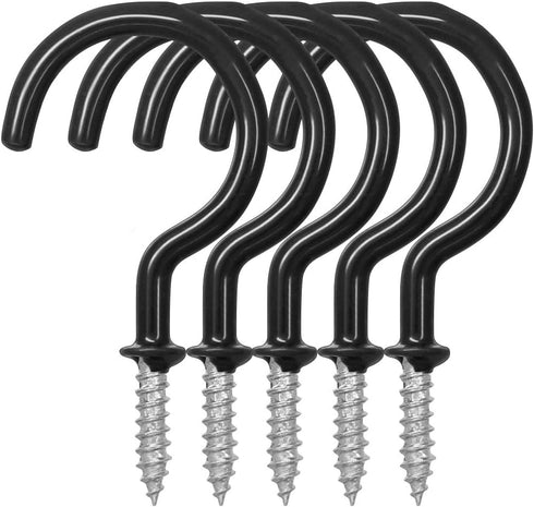 25 Pack Cup Hook Ceiling Hooks, 2.9 Inches, Vinyl Coated Screw-in Hanger for Indoor and Outdoor Use - Black