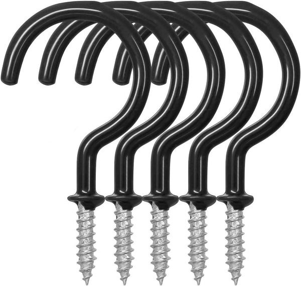25 Pack Cup Hook Ceiling Hooks, 2.9 Inches, Vinyl Coated Screw-in Hanger for Indoor and Outdoor Use - Black