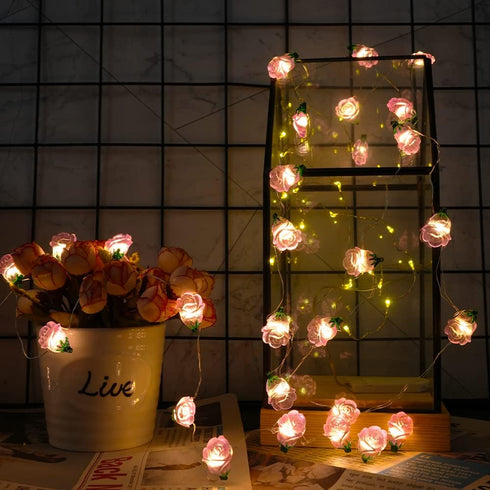 13FT 40LED Pink Rose Flower String Lights, Battery Operated Fairy Light Romantic Valentine's Day Decor, Decorative