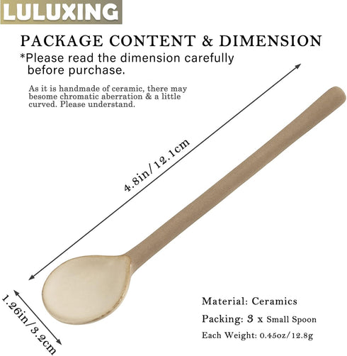 Ceramic Small Coffee Spoon, Retro Mini Teaspoons for Coffee Sugar Dessert, Pack of 3