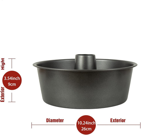 Non-Stick Angel Food Cake Pan 10 inch, Made of Heavy Duty Dark Grey Aluminum for Home Kitchen