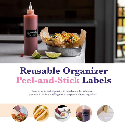 6-Pack 16 oz Bellemain Condiment Squeeze Bottles for Sauces - Includes Funnel, Erasable Marker & Reusable Labels