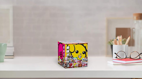 Dagashi Japanese Anime Otaku Snacks Tin Storage Box - 4x4-Inch Metal Novelty Stash Container with Pop Top Lid