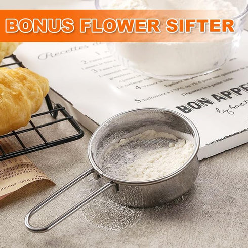 3 in 1 Stainless Steel Flour Sifter for Baking, 3 Cup Sifter for Cakes, Pastries, Cupcakes, Hand Press Design