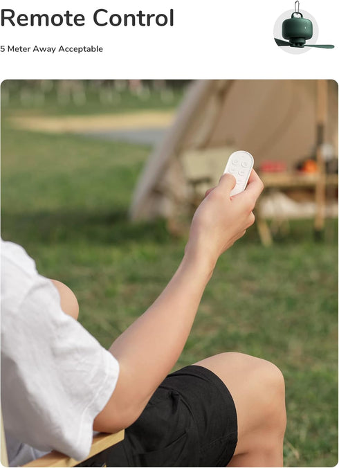 JISULIFE Portable Camping Fan with Remote Control, 8000mAh Rechargeable Battery, 4 Speeds, Green
