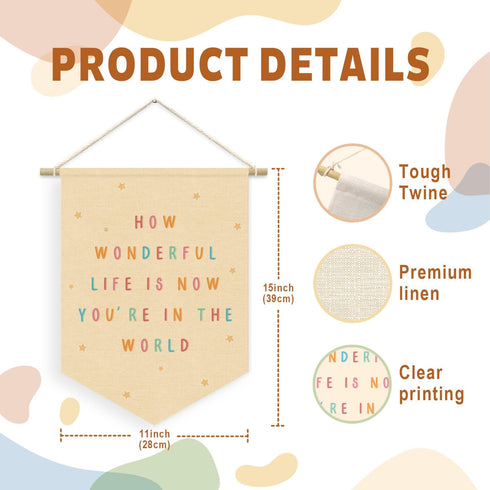 15x11in Nursery Decor, How Wonderful Life Is Now You're in the World Wall Hanging Sign Flag, Positive Affirmations