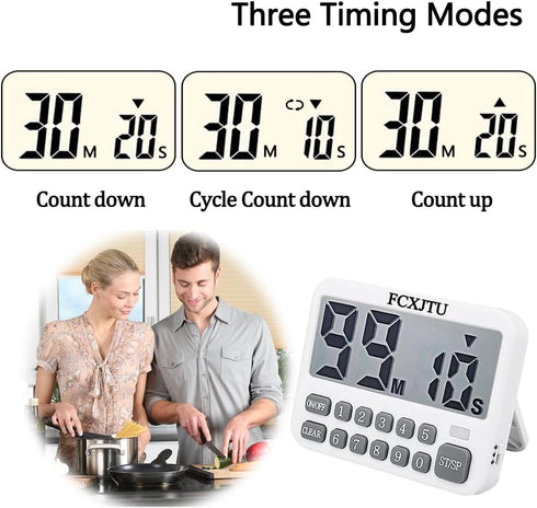 FCXJTU Digital Kitchen Timer, Large Display Countdown Timer with Loud Alarm, Magnetic Back Stand