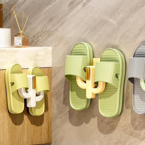 OBELGEOYA (4 Pack) Wall Mounted Shoe Rack - Versatile Hanging Organizer with Hooks for Slippers, Hats, Towels & Keys