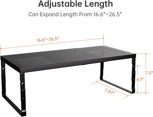 Countertop, (1Pack/Black,Large) Expandable Adjustable Cabinet Shelf Organizer - Stackable Metal Spice Rack for Kitchen