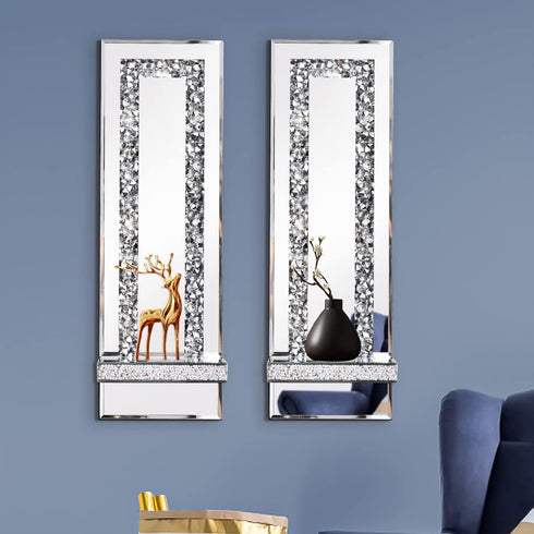 Aeveco Set 2, 4)) Crystal Crush Diamond Mirrored Candle Sconces, Silver Wall Candle Holder of Wall Decorations