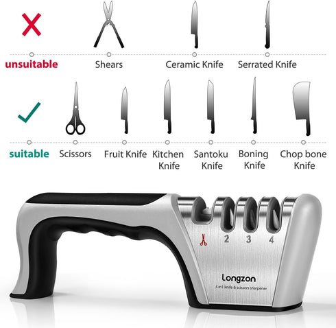 4-in-1 Knife Sharpener with Cut-Resistant Glove, Original Premium Polish Blades, Best Kitchen Knife Sharpener