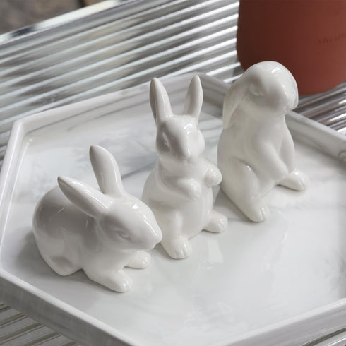 GOODSTART Ceramic Bunny Rabbits Easter Bunny Figurine Porcelain Modern Art Home Decoration, Statues for Spring Home