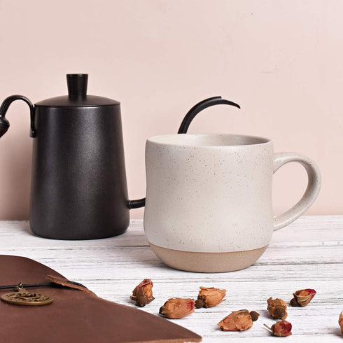 Bosmarlin Large Stoneware Speckled Coffee Mug - Big Ceramic Tea Cup, 17 Oz, Dishwasher and Microwave Safe (White, 1)
