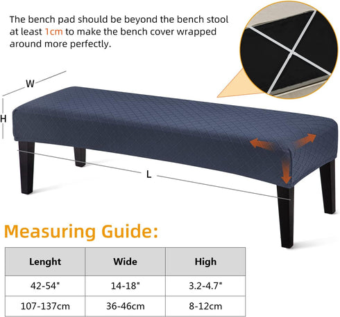 YISUN Jacquard Dining Bench Covers - Stretch Washable Removable Slipcover for Dining Rooms (Navy Blue)