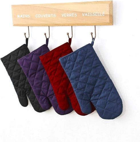 Anyi Oven Mitts - Professional Heat Resistance Kitchen Cotton Oven Gloves for Grilling, Cooking, 2-Pack with Soft Lining