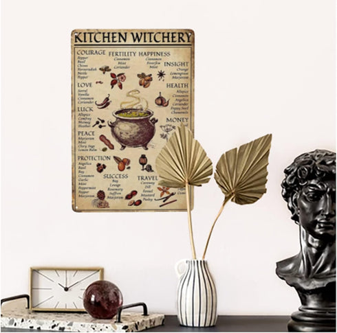 Spice and Cooking Herbs Witchcraft - kitchen witchery Funny Metal Tin Sign for Classroom Infographic Decor 8x12 inch