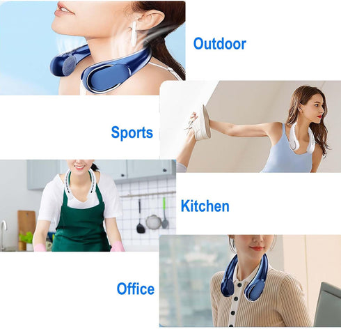Portable Bladeless Neck Fan - USB Rechargeable 4000mAh Battery Operated, 360° Cooling for Women and Men