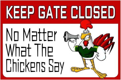Metal Chicken Sign, Keep Gate Closed, 8 x 12 Inches Yard Sign for Farm Garden Wall Decor Outdoor Home Fence