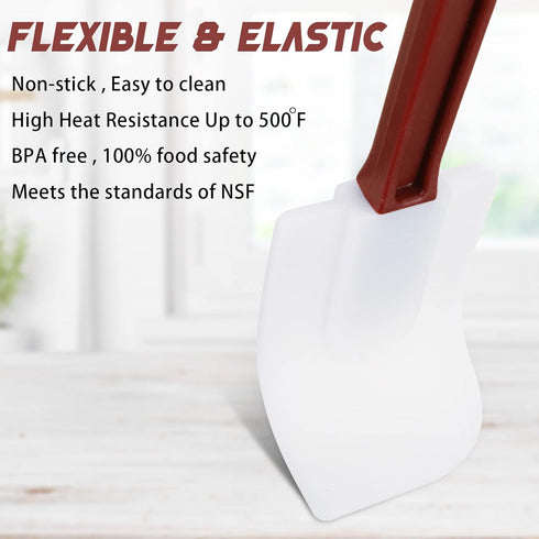 Set of 3 Commercial Silicone Spatulas, High Heat Resistant Scraper for Kitchen Cooking, Red Handle, 10-16 Inch