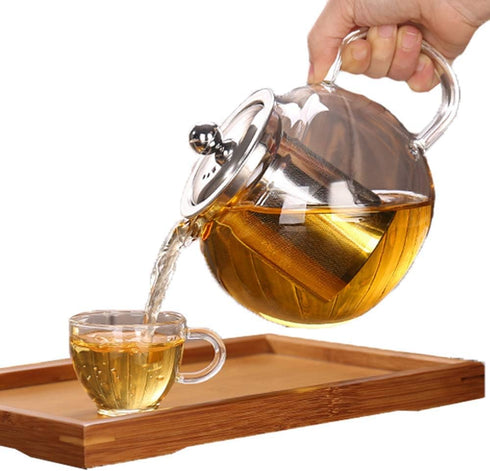 Hofu Small Clear High Borosilicate Glass Tea Pot with Removable 304 Stainless Steel Infuser, 660 ml