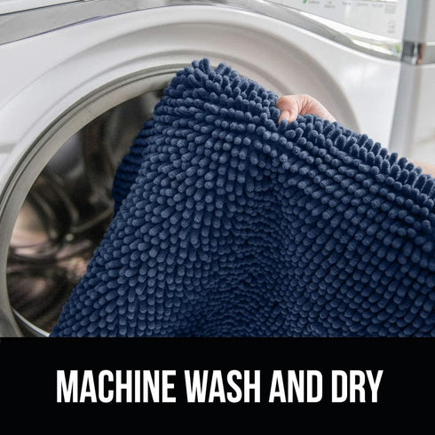 Gorilla Grip Plush Absorbent Shaggy Chenille Bath Rug Mat - Machine Washable, Navy, 22.5x19.5