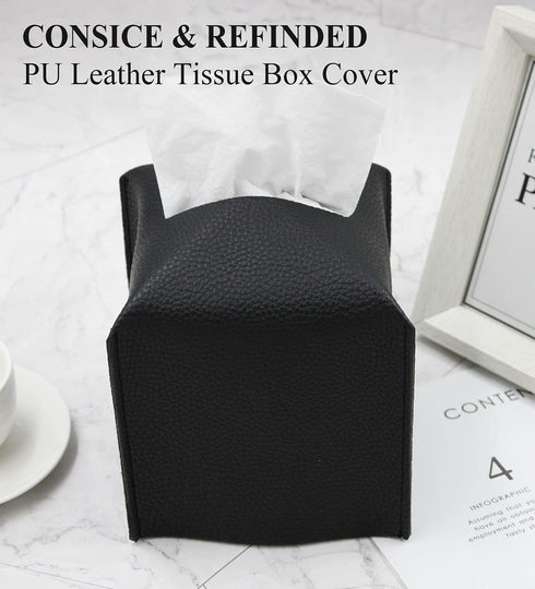 Livelab Tissue Box Cover, Square PU Leather Tissue Holder, Modern Dispenser for Bathroom, Vanity, Night Stands, Desk,