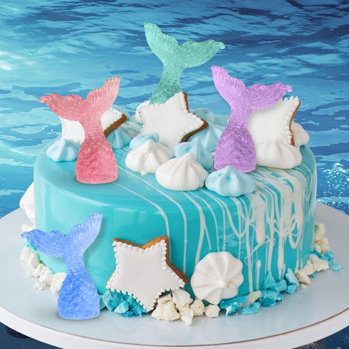 ArtCreativity Acrylic Mermaid Tail Cake & Cupcake Toppers - Set of 24 Mini Figurines for Nautical Parties