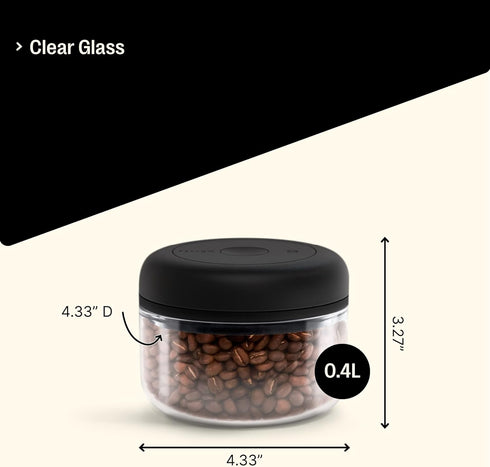Fellow Atmos Vacuum Coffee Canister & Food Storage Container, 0.4 Liter Holds 6 oz of Coffee Beans, Airtight Clear Glass