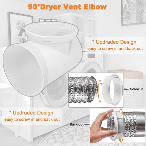90 Degree Clothes Dryer Vent Elbow, Tight-Fit Connector for 4-Inch Dryer Duct Hose in Narrow Spaces