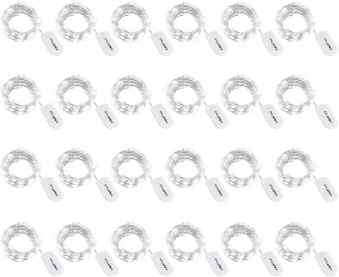 CYLAPEX 24 Pack Cool White Fairy Lights String, 3.3ft 20 LEDs Battery Operated Silver Coated Copper Wire for DIY Decor