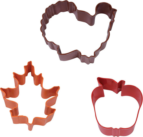 R&M Harvest Thanksgiving Cookie Cutter 3 Piece Gift Set, Includes Fall Leaf, Turkey, Apple