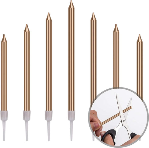 Luter 48Pcs Metallic Birthday Candles in Holders for Tall Birthday Cake and Long Thin Cupcake Decoration