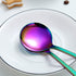 Berglander Rainbow Soup Spoons Set of 4, 7.5" Stainless Steel Titanium Plating, Dishwasher Safe