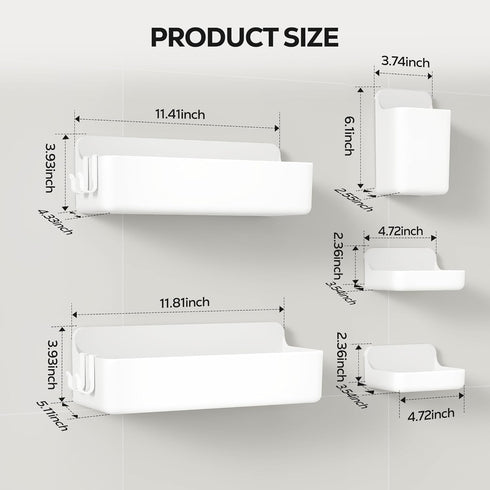 5 Pack Nieifi Adhesive Wall Shelf, Shower Shelves with Soap Holder, Shower Organizer for Bathroom Organization, White