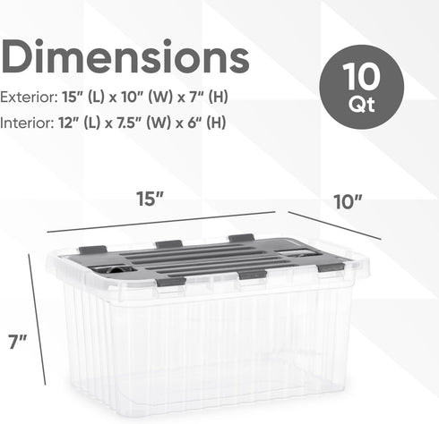 Superio Clear Storage Box with Lid, Plastic Container Bins for Organizing, Stackable Crates, BPA Free
