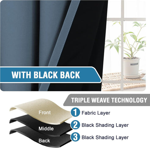H.VERSAILTEX 100% Blackout Curtains for Small Windows, Stone Blue, 42 inches W by 63 inches L