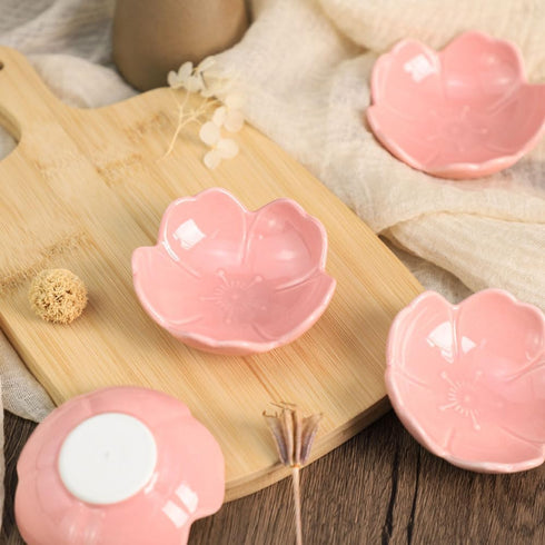 FUYU 4pcs Sakura Shaped Ceramics Seasoning Dishes, Spice Dishes, Salad Soy Sushi Wasabi Dipping Bowls
