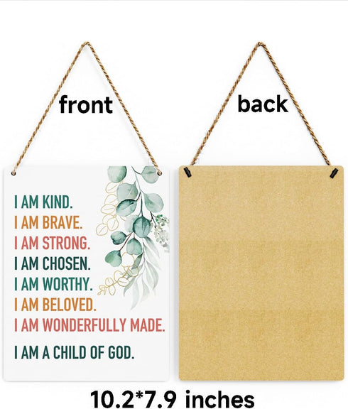 BELLOWDEER 8 10 Inches Inspirational Decor I am a Child of God Scripture Wooden Hanging Sign Christian Gift for Baby