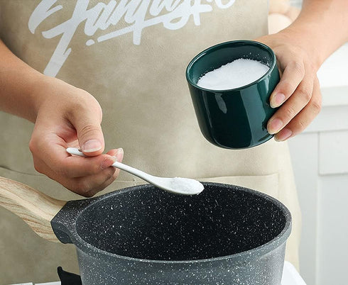 Simple Pure Color Ceramic Spice Jar, Seasoning Box with Bamboo Lid and Spoon, Sugar Bowl