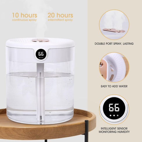 Desktop Humidifier for Bedroom, Plants, Office, 2L Auto Shut-Off Humidifier with Real-Time Monitoring and Adjusting