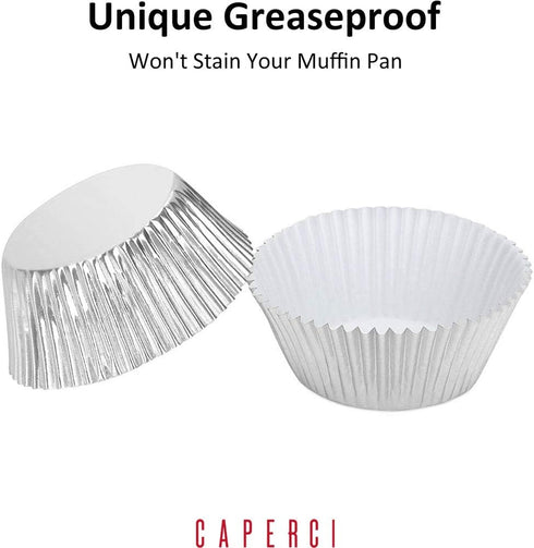 Caperci Silver Foil Cupcake Muffin Liners, Standard Size Baking Cups, 150-Pack