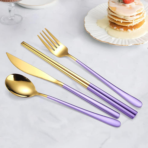 AARAINBOW 6 Pieces 18/8 Stainless Steel Flatware Set, Portable Reusable Travel Utensils Set Including Knife, Fork,
