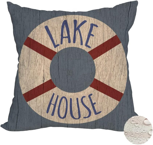 Waterproof Outdoor Lake House Pillow Covers 24x24 Inch Vintage Summer Coastal Nautical Life Buoy Throw Pillow Cases
